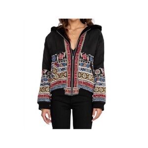 LIKE NEW Johnny Was embroidered silk + faux fur reversible Malini bomber jacket